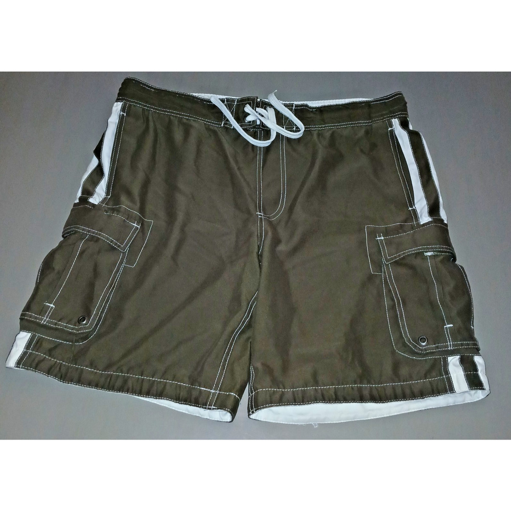 Men’s Board Swim Trunks Size M/L* OLIVE Lace Front Lined 5 pockets Y2K 90s